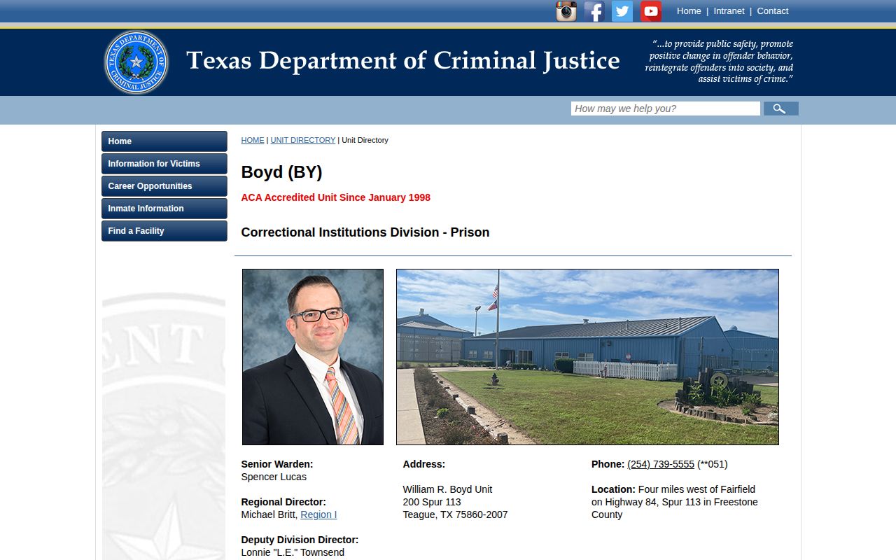 William R. Boyd Unit Freestone County state-prison release information